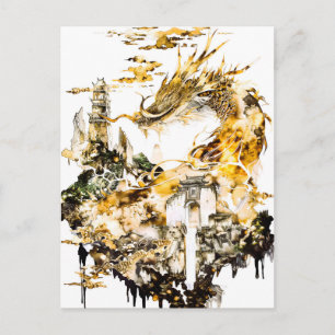 Majestic Asian Mythology Dragon Temple Fantasy  Holiday Postcard