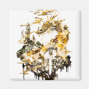 Majestic Asian Mythology Dragon Temple Fantasy  Magnet