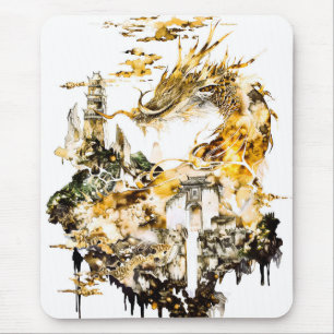 Majestic Asian Mythology Dragon Temple Fantasy Mouse Pad