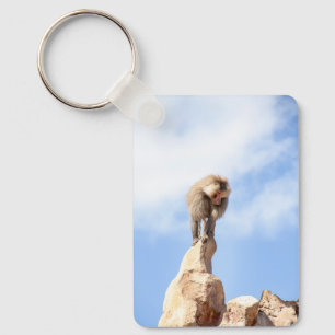 Majestic Baboon on Mountain Peak Key Ring