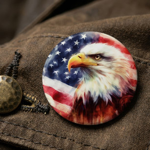 Majestic Bald Eagle Portrait with American Flag 6 Cm Round Badge