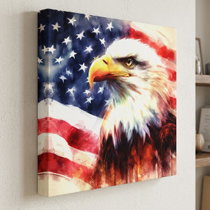 Majestic Bald Eagle Portrait with American Flag Canvas Print