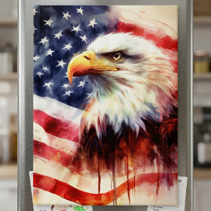 Majestic Bald Eagle Portrait with American Flag Magnet