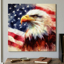 Majestic Bald Eagle Portrait with American Flag