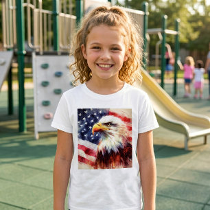 Majestic Bald Eagle Portrait with American Flag T-Shirt