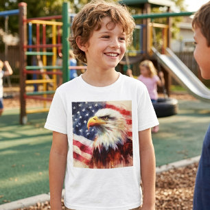Majestic Bald Eagle Portrait with American Flag T-Shirt