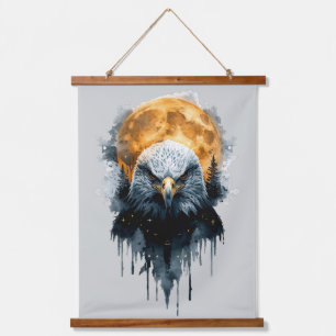 Majestic Bald Eagle Watercolor Moon Wildlife Art Hanging Tapestry