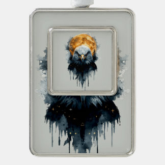 Majestic Bald Eagle Watercolor Moon Wildlife Art Silver Plated Framed Ornament