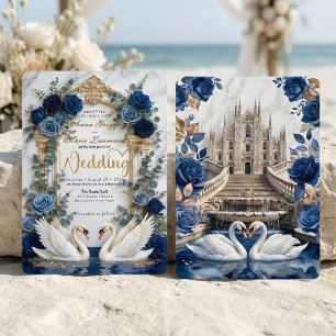 Majestic Baroque Arch & Fairytale Swan Wedding Invitation