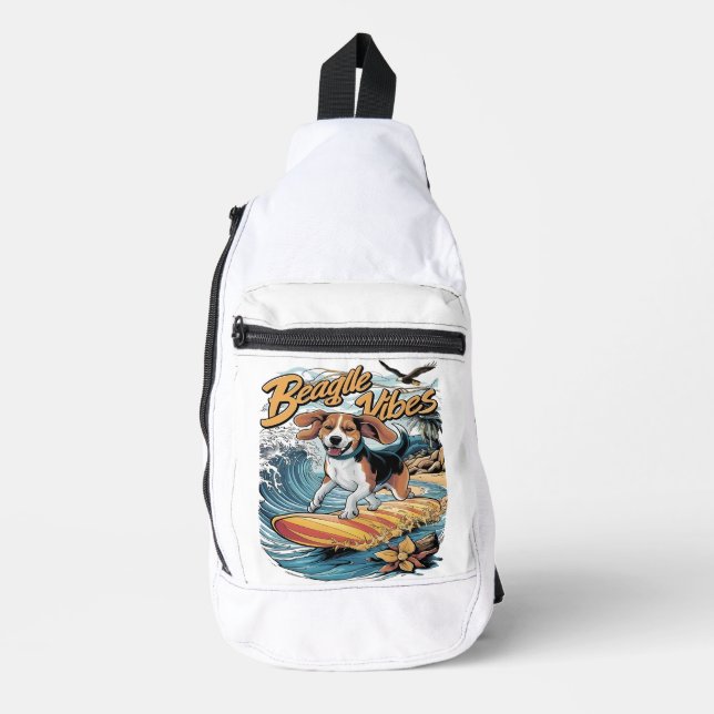 Majestic Beagle Conquers the Wave Surfing Sling Bag (Front)