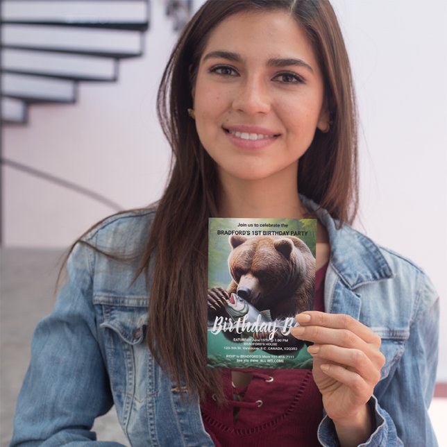 Majestic Bear Catch Birthday Invite Postcard (Creator Uploaded)