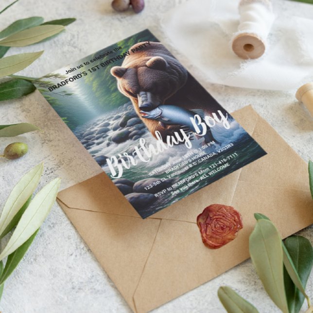 Majestic Bear Catch Birthday Invite Postcard (Creator Uploaded)