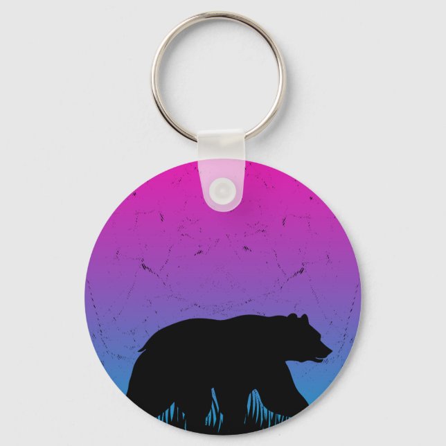 Majestic Bear Silhouette Nature Key Ring (Front)