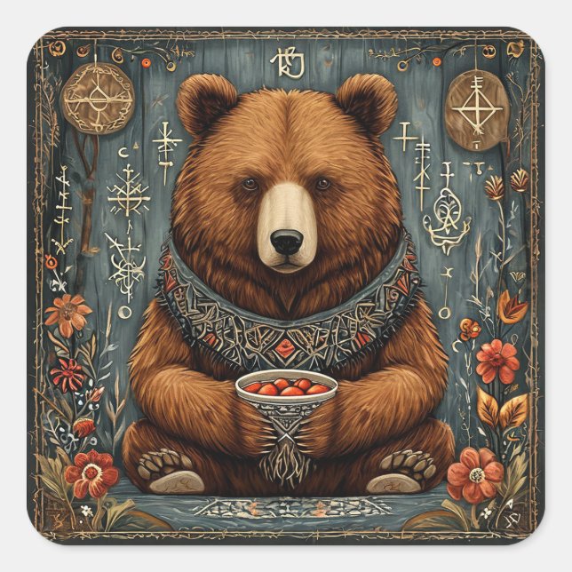 Majestic bear square sticker (Front)