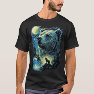 Majestic Bear Under Moonlight Wildlife Art T-Shirt