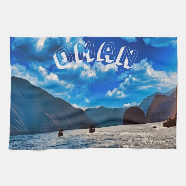 Majestic Beauty of Oman's Coastal Paradise Tea Towel (Horizontal)