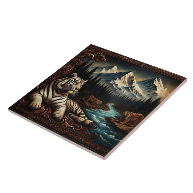 Majestic Bengal Tigers by Mountain River Tile (Side)