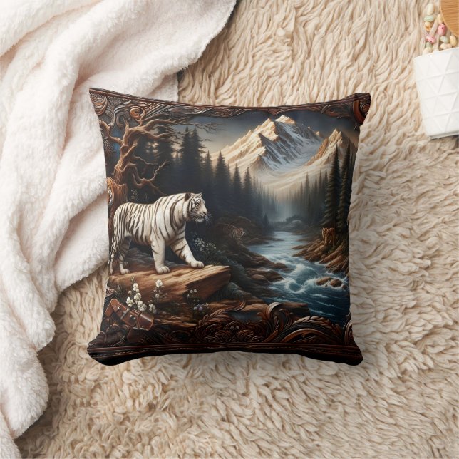 Majestic Bengal Tigers in Mountain Landscape Cushion (Blanket)