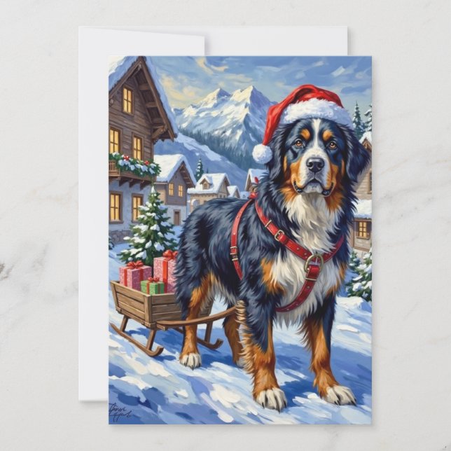 Majestic Bernese Mountain Dog Alpine Christmas Holiday Card (Front)