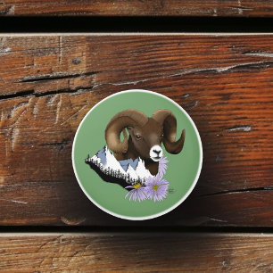 Majestic Bighorn Brown Sheep Ram Green Mountains Ceramic Knob