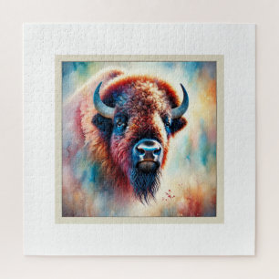 Majestic Bison 031124AREF139 - Watercolor Jigsaw Puzzle