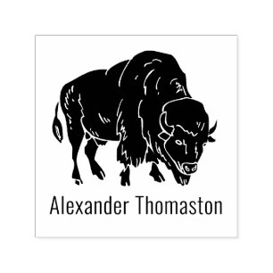 Majestic Bison Buffalo Silhouette Name Self-inking Stamp