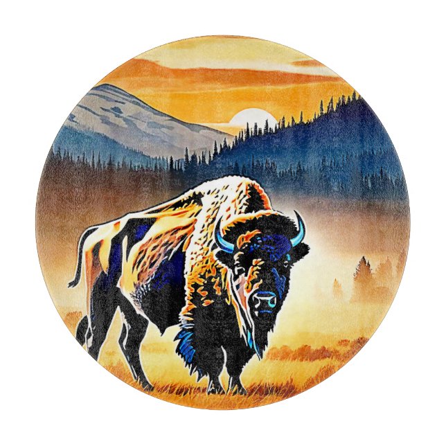Majestic Bison Sunset Cutting Board (Front)