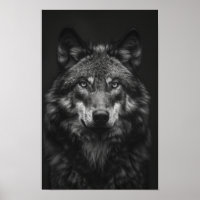 Majestic Black and White Wolf Portrait Poster