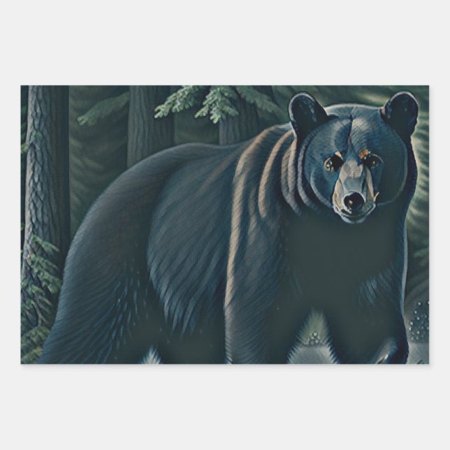 Majestic Black Bear Of The North Woods Wrapping Paper Sheet (Front)