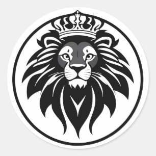 Majestic Black Circle Lion Crest Logo With Crown Classic Round Sticker