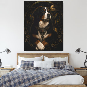 Majestic Black Gold Bernese Mountain Dog Art Canvas Print