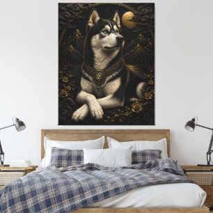 Majestic Black Gold Husky Fantasy Wall Art