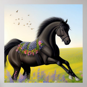 Majestic Black Horse Running Poster