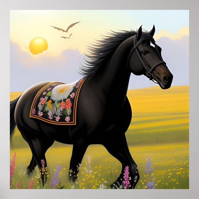 Majestic Black Horse Running Poster (Front)