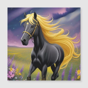 Majestic Black Horse with Flowing Golden Mane