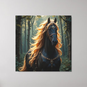 Majestic Black Horse with Flowing Mane Canvas Print