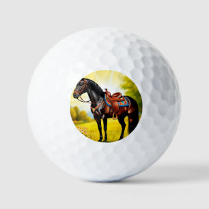 Majestic Black Horse With Saddle Golf Balls