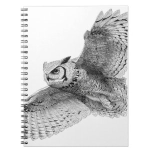 Majestic Black Ink Flying Owl Sketch Notebook