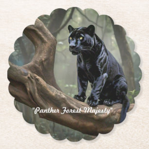 "Majestic Black Panther in Forest" Paper Coaster