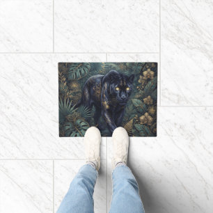 Majestic Black Panther Prowling Through a Jungle Doormat
