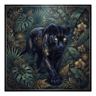 Majestic Black Panther Prowling Through a Jungle Poster
