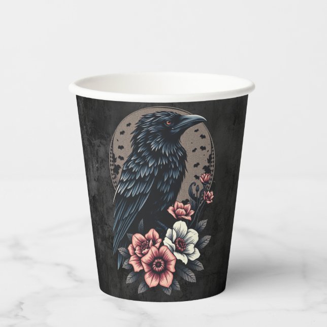 Majestic black raven  paper cups (Front)