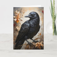Majestic Black Raven Portrait Flowers Moon Blank