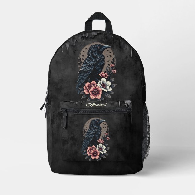 Majestic black raven  printed backpack (Front)
