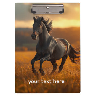 Majestic Black Stallion Autumn Landscape Jigsaw Pu Clipboard