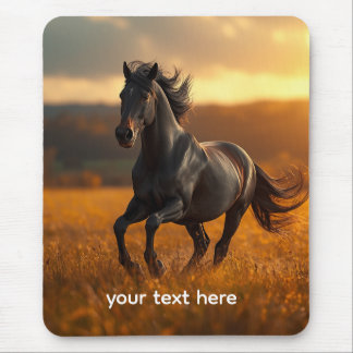 Majestic Black Stallion Autumn Landscape Jigsaw Pu Mouse Pad