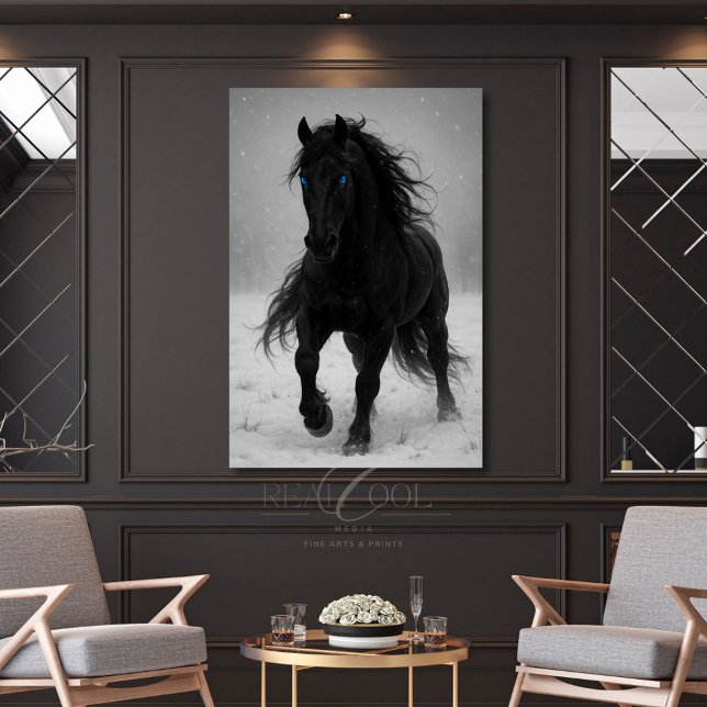 Majestic Black Stallion in Dreamy Winter Landscape Poster (Creator Uploaded)