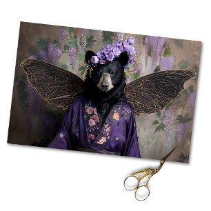 Majestic Black Vintage Floral Bear Decoupage Tissue Paper