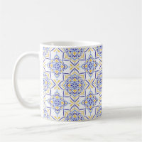 Majestic Bloom Elegant Blue and Gold Floral Mosai