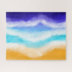 Majestic Blue and Teal Waves on Sandy Shore Jigsa Jigsaw Puzzle